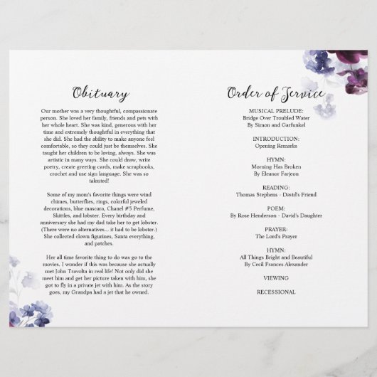 Elegant bloemenbegrafenisprogramma | Volgorde van (Achterkant)