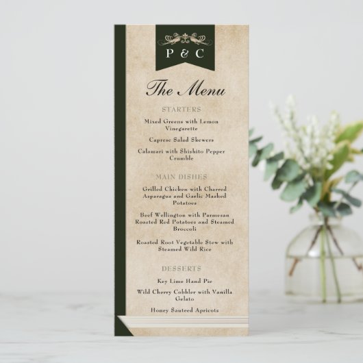 Elegant  Bloemenbibliotheek Boek Hoesje Bruiloft Menu (Staand voorkant)