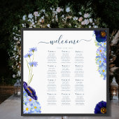 Elegant Bloemenblauw Bruiloft 12 Tafel Zitkaart Poster