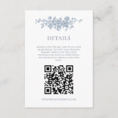 Elegant  Bloemenblauw Bruiloft QRcode Details Informatiekaartje (Voorkant)