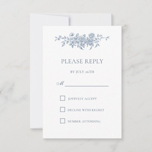 Elegant Bloemenblauw Bruiloft RSVP (Voorkant)