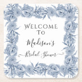 Elegant bloemenblauw Chinoiserie Vrijgezellenfeest Kartonnen Onderzetters (Voorkant)