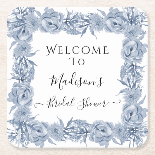 Elegant bloemenblauw Chinoiserie Vrijgezellenfeest Kartonnen Onderzetters (Voorkant)