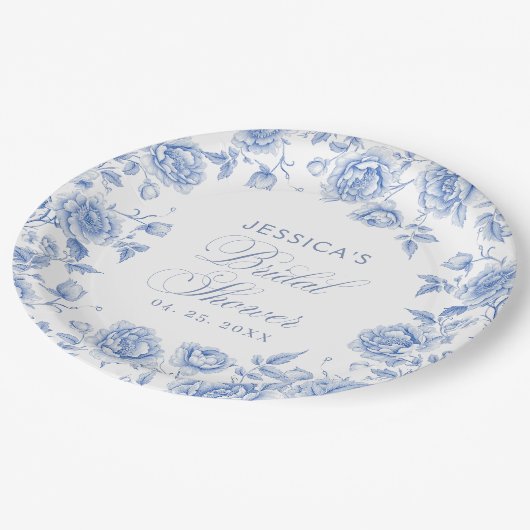 Elegant bloemenblauw Chinoiserie Vrijgezellenfeest Papieren Bordje (Gekanteld)