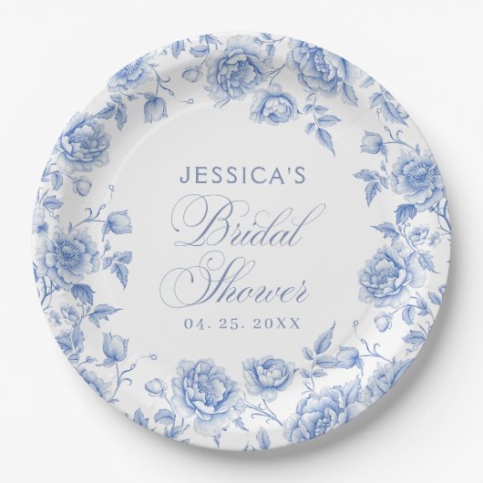 Elegant bloemenblauw Chinoiserie Vrijgezellenfeest Papieren Bordje (Voorkant)