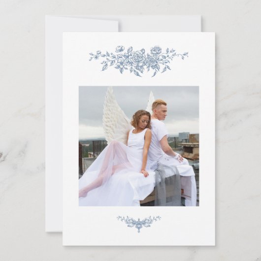 Elegant  Bloemenblauw Foto Save the Date Kaart (Achterkant)