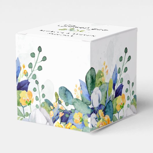 Elegant bloemenblauw geel wit bruiloft bedankdoosjes (Voorkant Zijde)