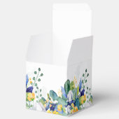 Elegant bloemenblauw geel wit bruiloft bedankdoosjes (Geopend)