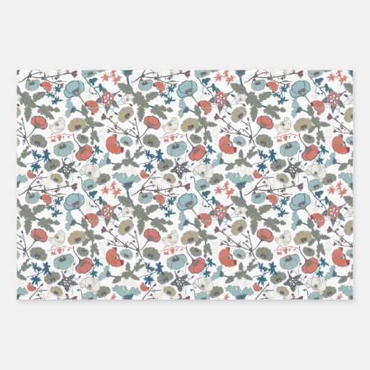 Elegant Bloemenblauw Sinaasappel Groene Bloemen Inpakpapier Vel (Voorkant)