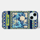 Elegant bloemenblauw tegel chinoiserie monogram Case-Mate iPhone case (Achterkant (horizontaal))