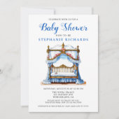 Elegant bloemenblauw Wieg Baby shower Kaart (Voorkant)