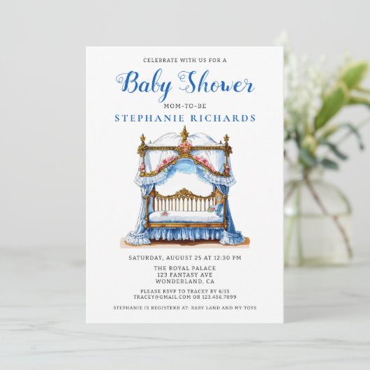 Elegant bloemenblauw Wieg Baby shower Kaart (Staand voorkant)