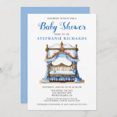 Elegant bloemenblauw Wieg Baby shower Kaart (Voorkant / Achterkant)