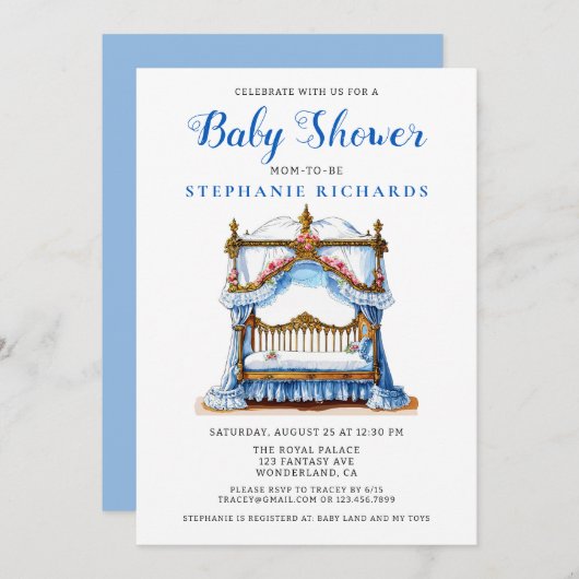 Elegant bloemenblauw Wieg Baby shower Kaart (Voorkant / Achterkant)