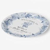 Elegant Bloemenblauw Wit Welkom Vrijgezellenfeest Papieren Bordje (Gekanteld)