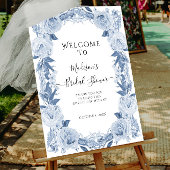 Elegant Bloemenblauw Wit Welkom Vrijgezellenfeest Poster