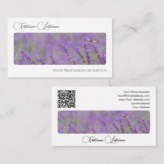 Elegant bloemenbloem bloesem kalligrafie QR-code Visitekaartje (Voorkant / Achterkant)