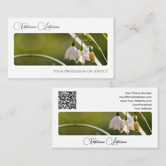 Elegant bloemenbloem bloesem kalligrafie QR-code Visitekaartje (Voorkant / Achterkant)