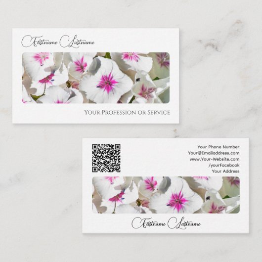 Elegant bloemenbloem bloesem kalligrafie QR-code Visitekaartje (Voorkant / Achterkant)
