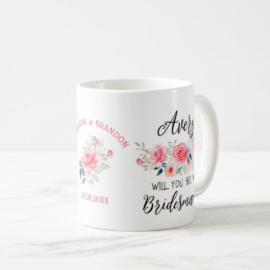 Elegant bloemenblond boho bruidsmeisje voorstel koffiemok (Voorkant rechts)