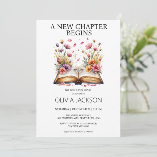 Elegant Bloemenboek & Ring Vrijgezellenfeest Kaart (Staand voorkant)