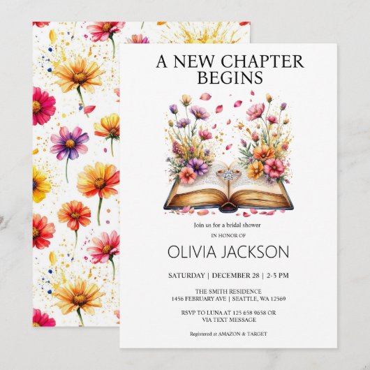 Elegant Bloemenboek & Ring Vrijgezellenfeest Kaart (Voorkant / Achterkant)