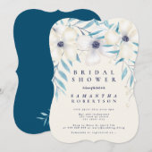 Elegant bloemenboeket oceaanblauw vrijgezellenfees kaart (Voorkant / Achterkant)