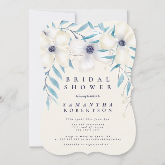 Elegant bloemenboeket oceaanblauw vrijgezellenfees kaart (Voorkant)