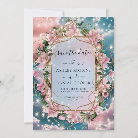 Elegant bloemenboeket Rosy Save the date Kaart (Voorkant)