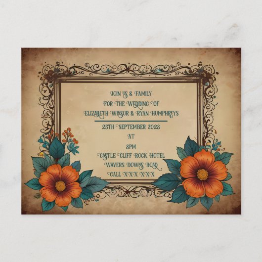 Elegant bloemenbruiloft aankondigingskaart (Voorkant)