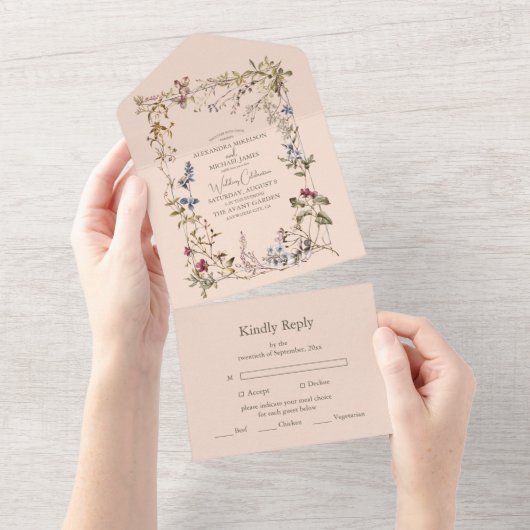 Elegant  bloemenbruiloft all in one uitnodiging (Afscheurbaar)