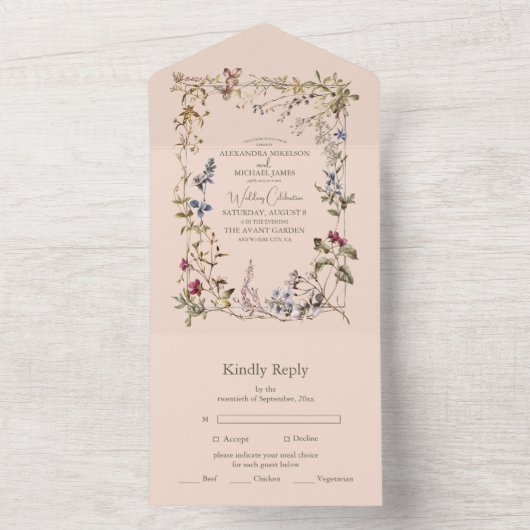 Elegant bloemenbruiloft all in one uitnodiging (Binnen)