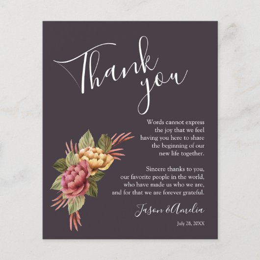 Elegant bloemenbruiloft Bord dank u Flyer (Voorkant)