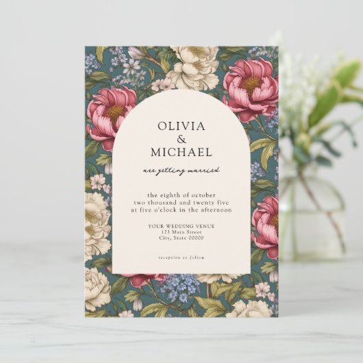 Elegant  bloemenbruiloft kaart (Staand voorkant)