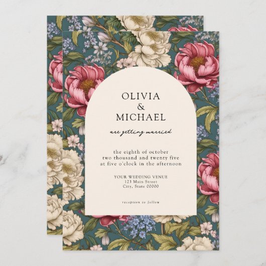 Elegant  bloemenbruiloft kaart (Voorkant / Achterkant)