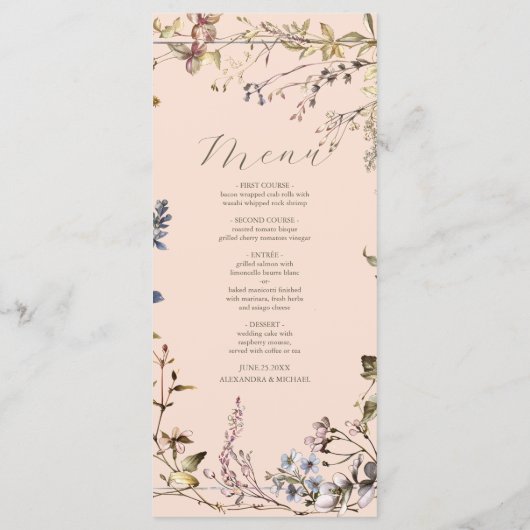 Elegant  bloemenbruiloft menu (Achterkant)