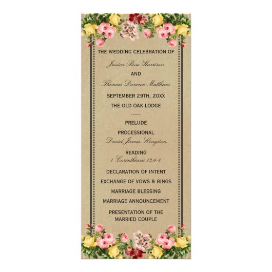 Elegant bloemenbruiloft programma (Voorkant)