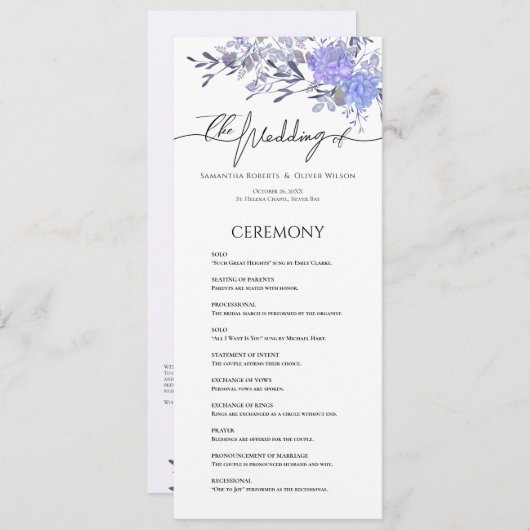 Elegant  bloemenbruiloft programma programmakaart (Voorkant / Achterkant)