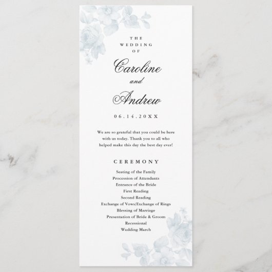 Elegant  bloemenbruiloft programmakaart (Voorkant)