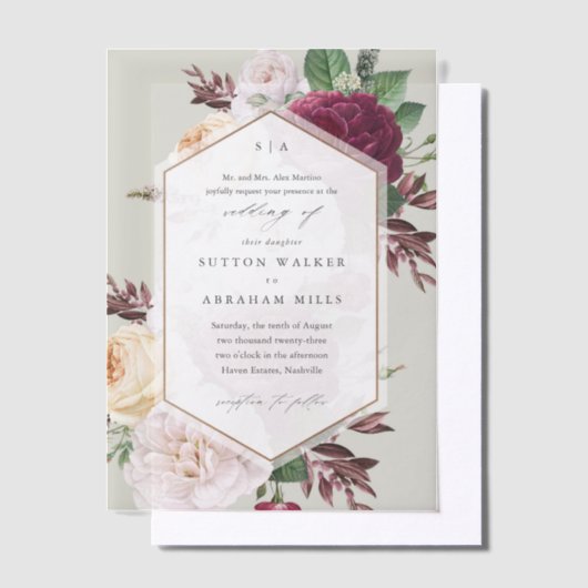 Elegant  bloemenbruiloft vellum uitnodigingen (Offset)