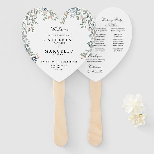 Elegant Bloemencascade Trouwprogramma Handwaaier (Voorkant en achterkant)