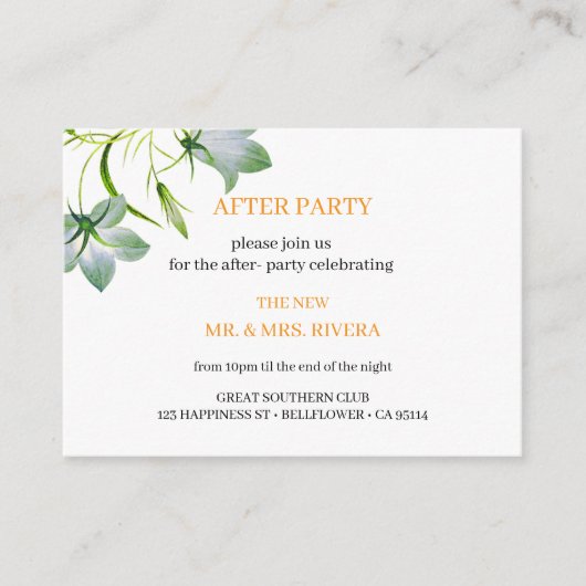 Elegant Bloemend Huwelijk Na-feest Informatiekaartje (Voorkant)