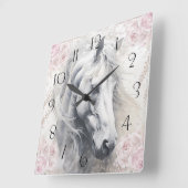 Elegant Bloemend Witte Paard Vierkante Klok (Hoek)