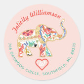 Elegant bloemendecoratief  olifantadres ronde sticker (Voorkant)