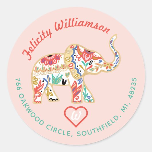 Elegant bloemendecoratief  olifantadres ronde sticker (Voorkant)