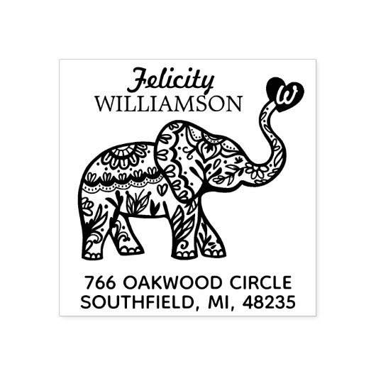 Elegant bloemendecoratief  olifantenhart rubberstempel (Afrduk)