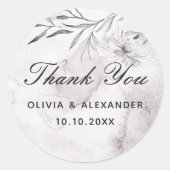 Elegant bloemendeeg bord stoffige paarse bruiloft  ronde sticker (Voorkant)