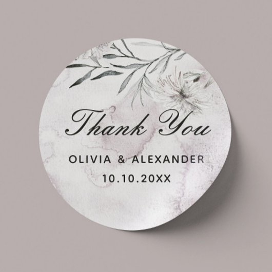 Elegant bloemendeeg bord stoffige paarse bruiloft  ronde sticker