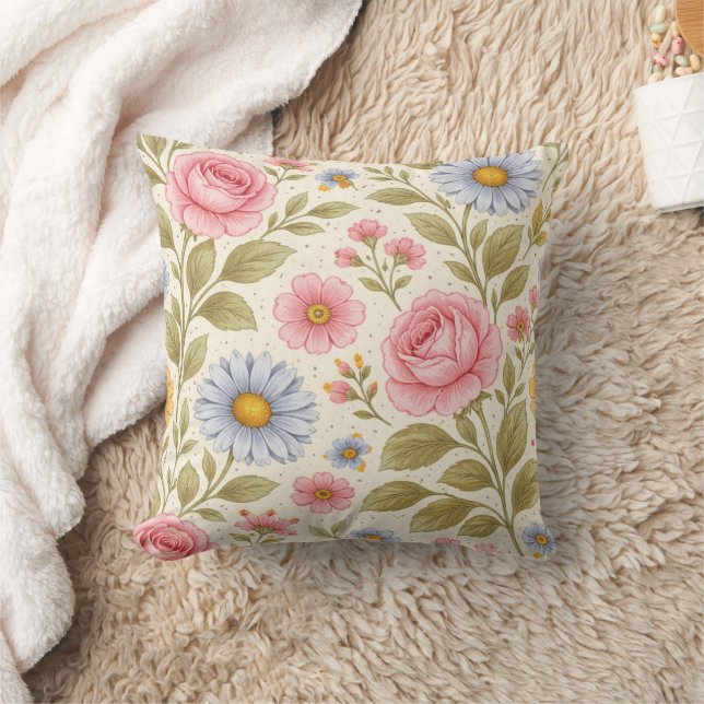 Elegant Bloemendesign | Botanisch Bloempatroon Kussen (Deken)
