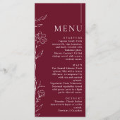 Elegant Bloemendesign Burgundy Formeel Trouwdinerm Menu (Voorkant)